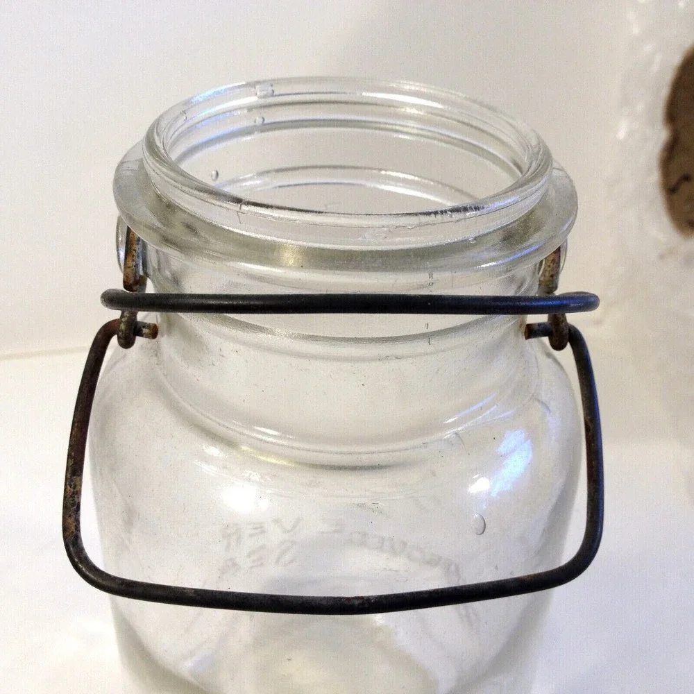 Vintage Drey Improved Ever Seal Clear Glass Canning Jar w/ Lid Wire Bail Quart